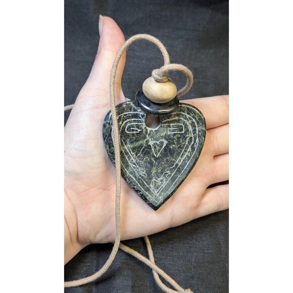 3 for $30 Vintage hand carved stone pendant with leather strap and wood bead - Picture 7 of 10